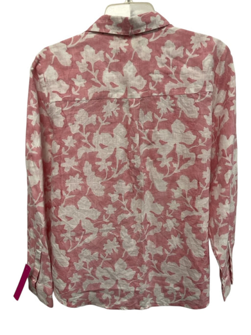 Roller Rabbit Size M Pink & White Linen Long Sleeve All Over Print Button Up Top Pink & White / M