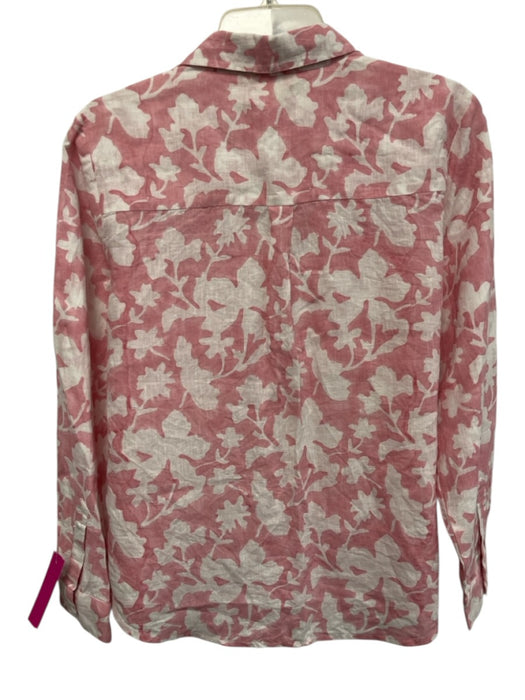 Roller Rabbit Size M Pink & White Linen Long Sleeve All Over Print Button Up Top Pink & White / M