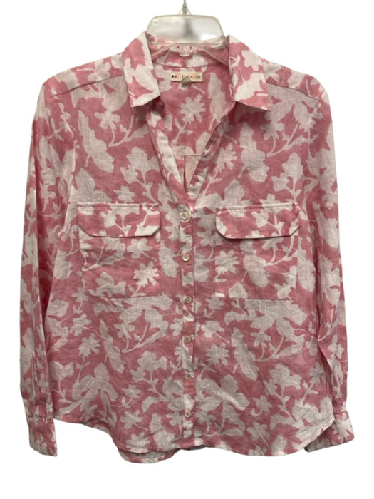 Roller Rabbit Size M Pink & White Linen Long Sleeve All Over Print Button Up Top Pink & White / M