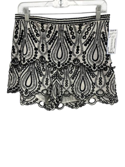 IRO Size 38 Black & White Cotton Side Zip Eyelet Tiered Scalloped Shorts Black & White / 38