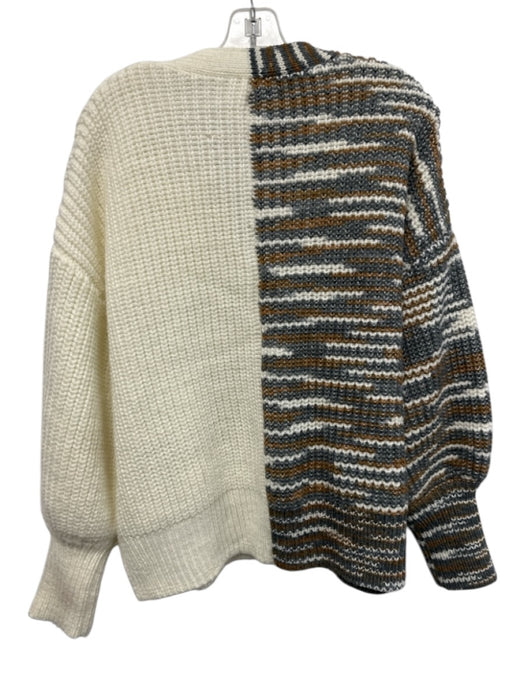 Cinq a Sept Size Medium cream, aqua & pink Acrylic Long Sleeve Striped Cardigan cream, aqua & pink / Medium