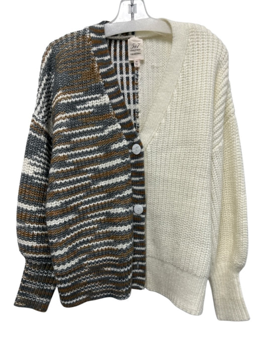 Cinq a Sept Size Medium cream, aqua & pink Acrylic Long Sleeve Striped Cardigan cream, aqua & pink / Medium