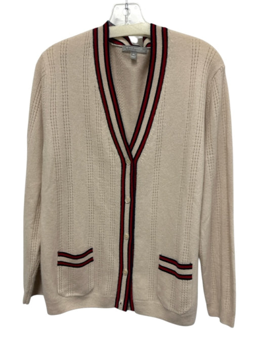 Neiman Marcus Size XL Beige, Red, Blue Cashmere Long Sleeve Striped Cardigan Beige, Red, Blue / XL