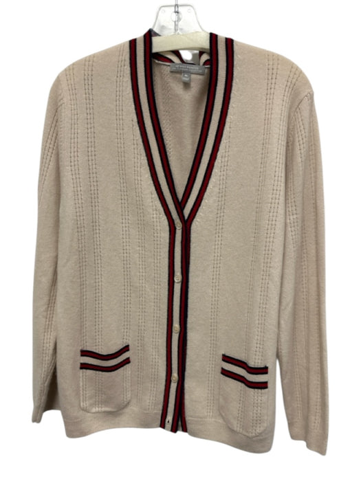 Neiman Marcus Size XL Beige, Red, Blue Cashmere Long Sleeve Striped Cardigan Beige, Red, Blue / XL