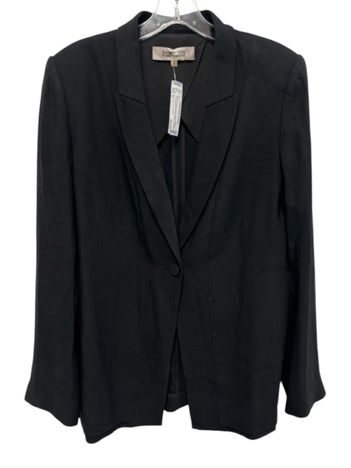 Diane Von Furstenberg Size 6 Black Viscose Blend Long Sleeve One Button Jacket Black / 6