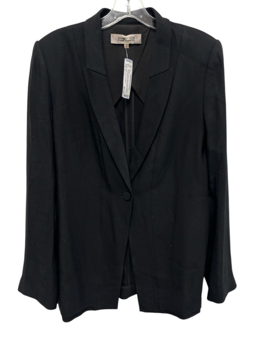 Diane Von Furstenberg Size 6 Black Viscose Blend Long Sleeve One Button Jacket Black / 6