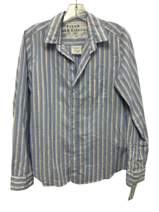 Frank & Eileen Size S Blue & White Cotton Striped Long Sleeve Collar Top Blue & White / S