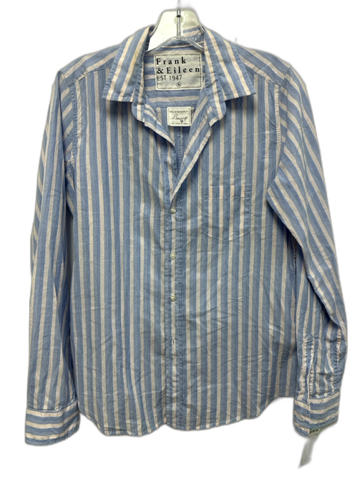 Frank & Eileen Size S Blue & White Cotton Striped Long Sleeve Collar Top Blue & White / S