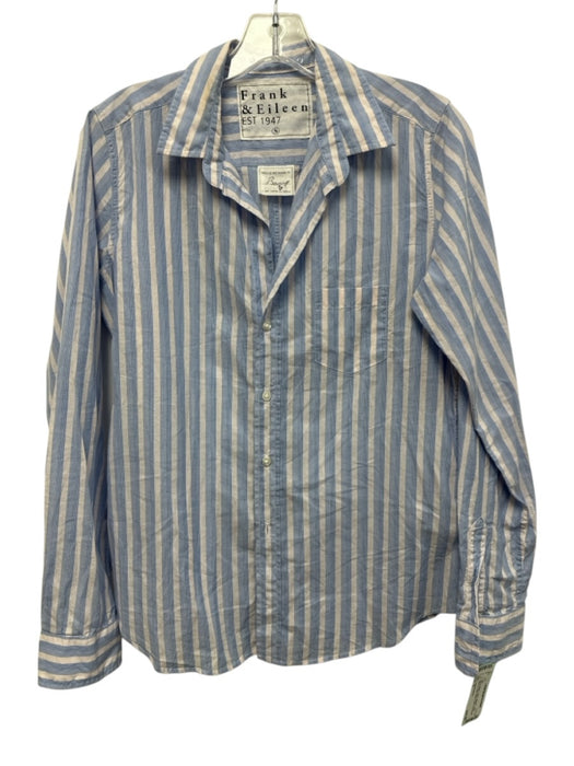 Frank & Eileen Size S Blue & White Cotton Striped Long Sleeve Collar Top Blue & White / S