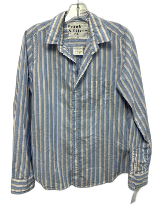 Frank & Eileen Size S Blue & White Cotton Striped Long Sleeve Collar Top Blue & White / S