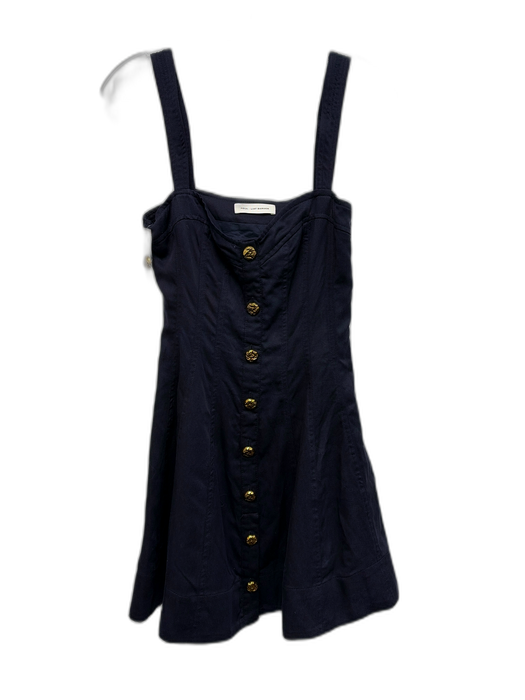 Aqua Size XS Navy Blue Tencel & Cotton Wide Strap Gold Button Detail Dress Navy Blue / XS