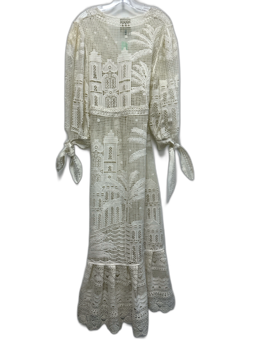 Farm Rio Size M Cream White Polyester & Viscose Crochet Knit Cover Up Dress Cream White / M