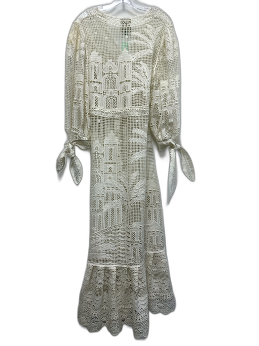 Farm Rio Size M Cream White Polyester & Viscose Crochet Knit Cover Up Dress Cream White / M