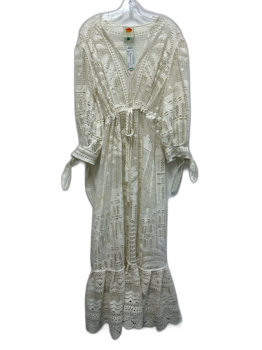 Farm Rio Size M Cream White Polyester & Viscose Crochet Knit Cover Up Dress Cream White / M