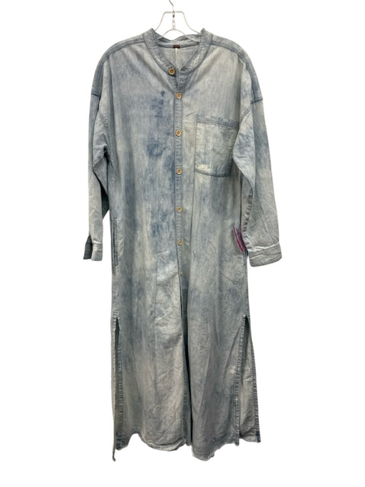 Free People Size S Light Blue Cotton Button Up Long Sleeve Maxi Dress Light Blue / S