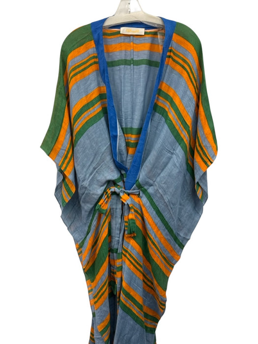 Diane Von Furstenberg Size M Blue, Orange, Green Linen & Viscose Wrap Dress Blue, Orange, Green / M