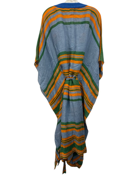 Diane Von Furstenberg Size M Blue, Orange, Green Linen & Viscose Wrap Dress Blue, Orange, Green / M