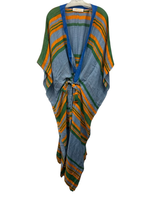 Diane Von Furstenberg Size M Blue, Orange, Green Linen & Viscose Wrap Dress Blue, Orange, Green / M