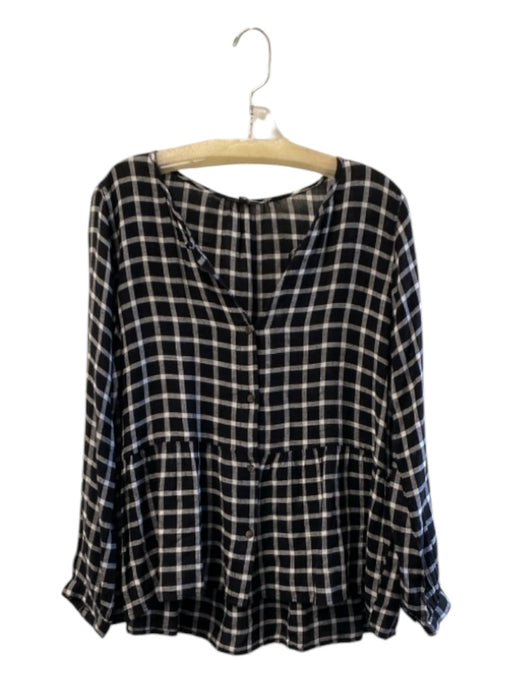 Rails Size Medium Black & White Linen Blend Checked Long Sleeve Button Down Top Black & White / Medium