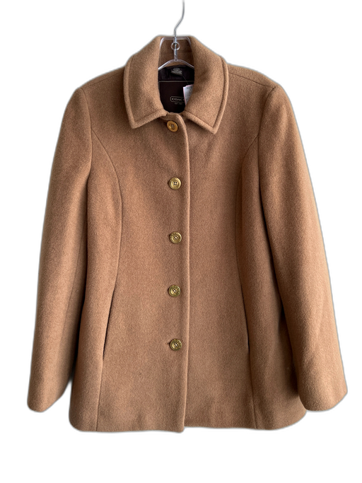 Coach Size Small Camel Wool Blend Gold Buttons Collar Pockets Car Coat Coat Camel / Small