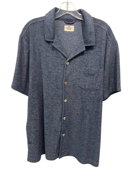 Marine Layer Size M/L Blue Terry Solid Button Up Camp Collar Men's Short Sleeve Blue / M/L
