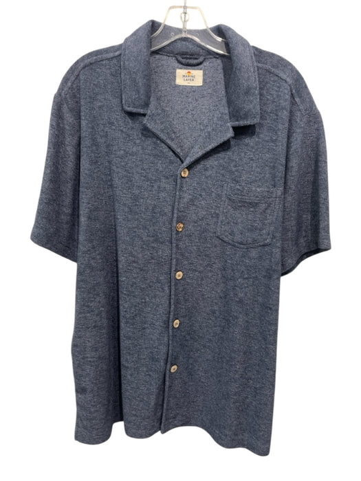 Marine Layer Size M/L Blue Terry Solid Button Up Camp Collar Men's Short Sleeve Blue / M/L