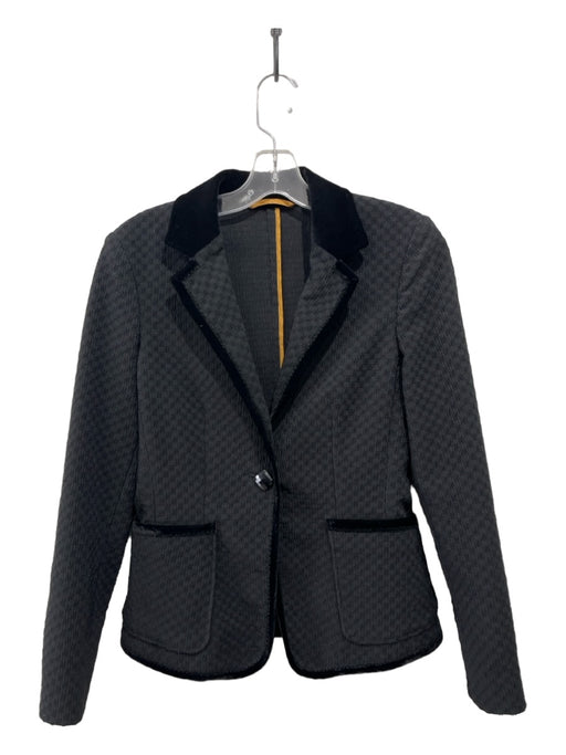 Entro Size 42 Black Polyester Blend Velvet Trim Textured Single Button Jacket Black / 42