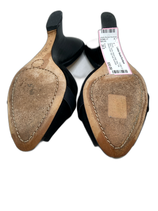 O Jour Shoe Size 39.5 Black Suede Ribbon Detail Peep Toe Stacked Heel Mules Black / 39.5