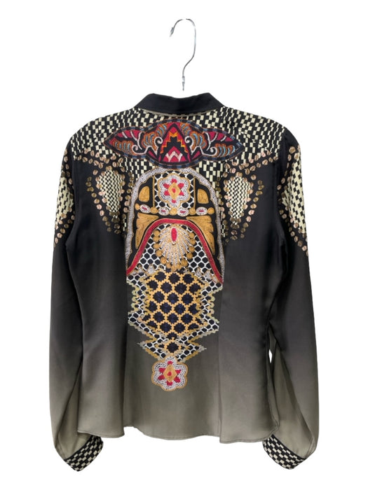 Etro Size 42 Black, Gray, Red & Gold Silk Button Down Geometric & Floral Top Black, Gray, Red & Gold / 42