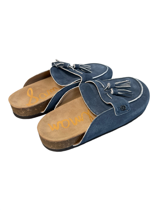 Sam Edelman Shoe Size 9 Blue Suede Square Round Toe Tassels Slides Flat Shoes Blue / 9