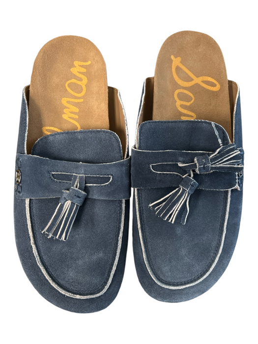 Sam Edelman Shoe Size 9 Blue Suede Square Round Toe Tassels Slides Flat Shoes Blue / 9