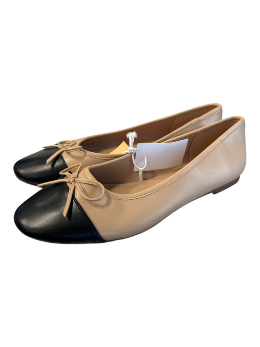 J Crew Shoe Size 9 Tan & black Leather Bow detail Toe Cap Flat Ballerina Shoes Tan & black / 9