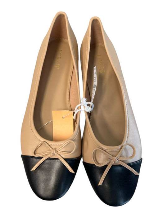 J Crew Shoe Size 9 Tan & black Leather Bow detail Toe Cap Flat Ballerina Shoes Tan & black / 9
