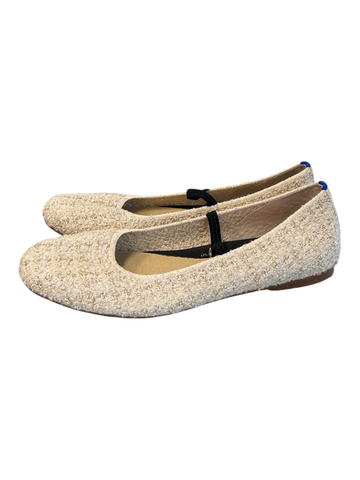 Rothy's Shoe Size 9 Cream & Gold Fabric Square Toe Stretch Strap Flat Shoes Cream & Gold / 9