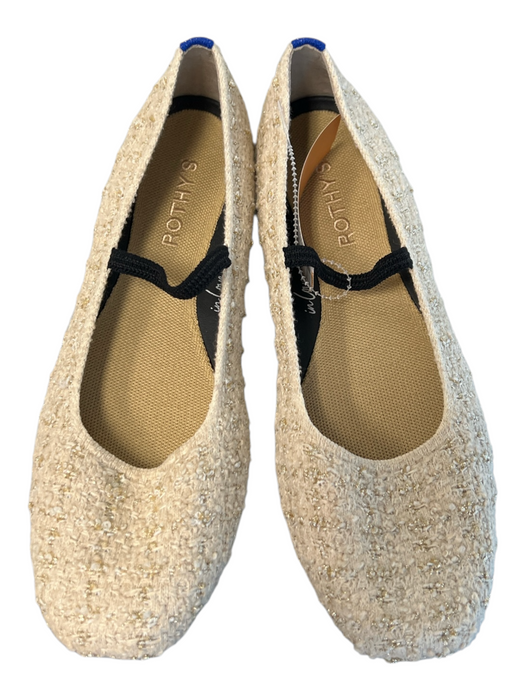 Rothy's Shoe Size 9 Cream & Gold Fabric Square Toe Stretch Strap Flat Shoes Cream & Gold / 9