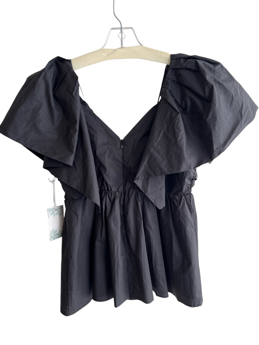Hyacinth House Size Small Black Polyester Short Puff Sleeve Back Zip Ruched Top Black / Small