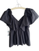 Hyacinth House Size Small Black Polyester Short Puff Sleeve Back Zip Ruched Top Black / Small