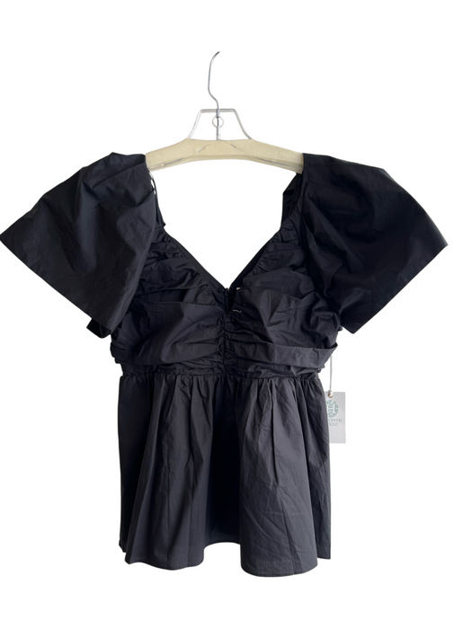 Hyacinth House Size Small Black Polyester Short Puff Sleeve Back Zip Ruched Top Black / Small