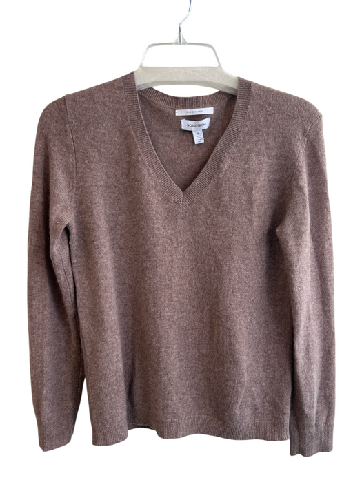 Nordstrom Size Small Brown Cashmere V Neck Long Sleeve Ribbed Accents Sweater Brown / Small