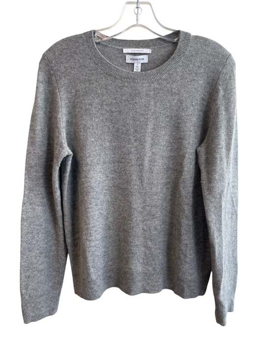 Nordstrom Size Small Gray Cashmere Crew Neck Long Sleeve Ribbed Accents Sweater Gray / Small