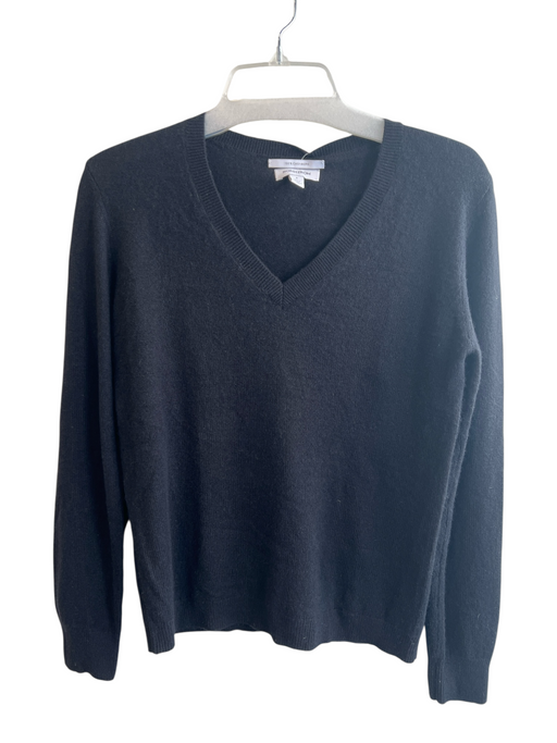 Nordstrom Size Small Black Cashmere V Neck Long Sleeve Ribbed Accents Sweater Black / Small