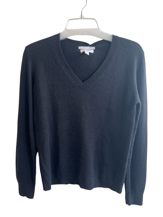Nordstrom Size Small Black Cashmere V Neck Long Sleeve Ribbed Accents Sweater Black / Small