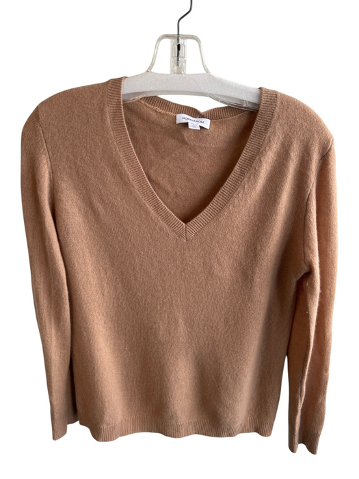 Nordstrom Size Small Tan Cashmere V Neck Long Sleeve Ribbed Accents Sweater Tan / Small