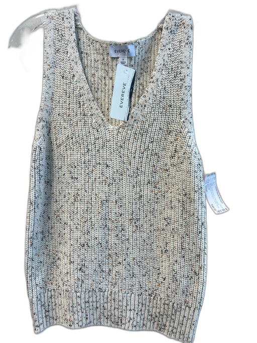 Evereve Size Small Cream & Multi Cotton Blend Ribbed Knit Sleeveless V Neck Top Cream & Multi / Small