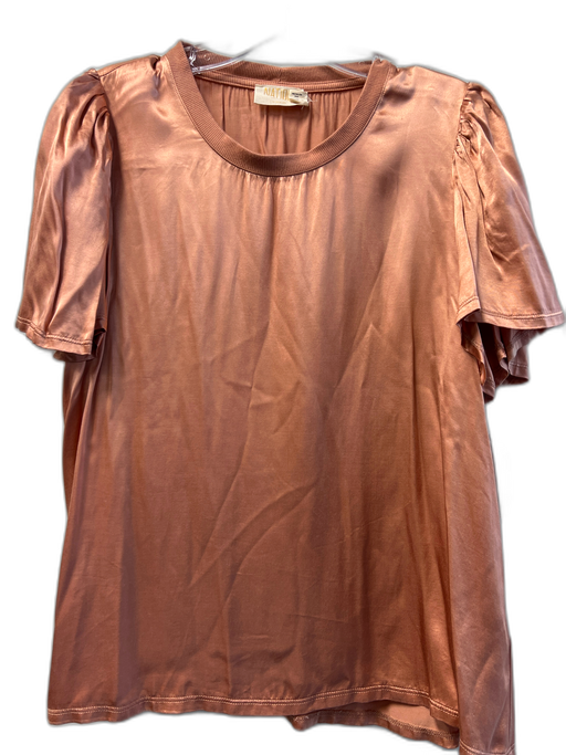 Nation Size Medium Rose Gold Rayon Blend Crew Neck Short Drape Sleeve Shiny Top Rose Gold / Medium
