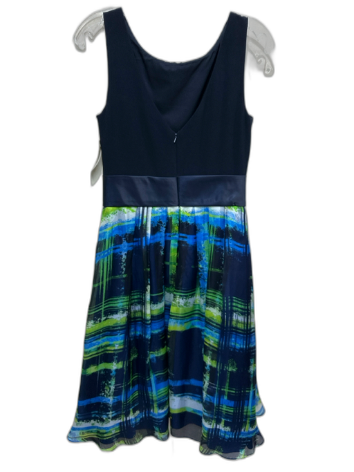 Theia Size 8 Blue, Green & Black Triacetate Blend Sleeveless Abstract Gown Blue, Green & Black / 8