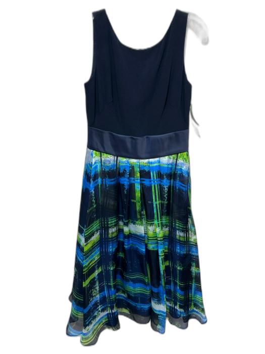 Theia Size 8 Blue, Green & Black Triacetate Blend Sleeveless Abstract Gown Blue, Green & Black / 8
