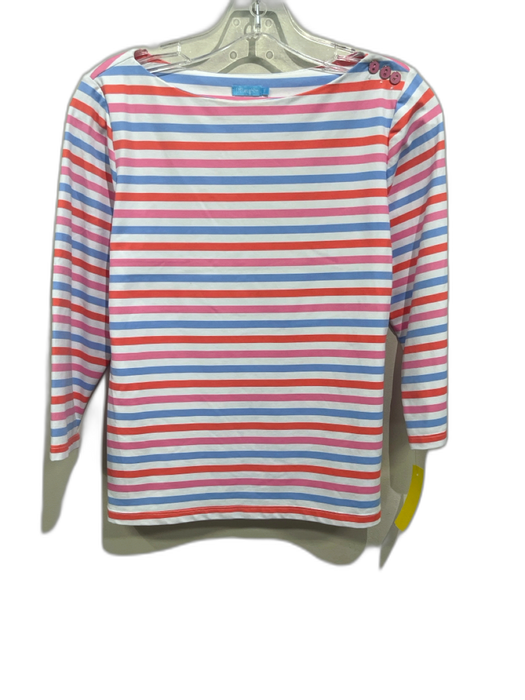 J. McLaughlin Size S Pink, White, Blue Nylon Blend Long Sleeve Striped Top Pink, White, Blue / S