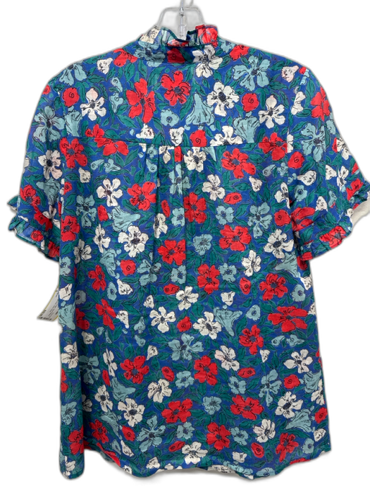 Banjanan Size S Blue, Green, Red Cotton Short Sleeve Floral keyhole front Top Blue, Green, Red / S