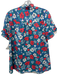 Banjanan Size S Blue, Green, Red Cotton Short Sleeve Floral keyhole front Top Blue, Green, Red / S
